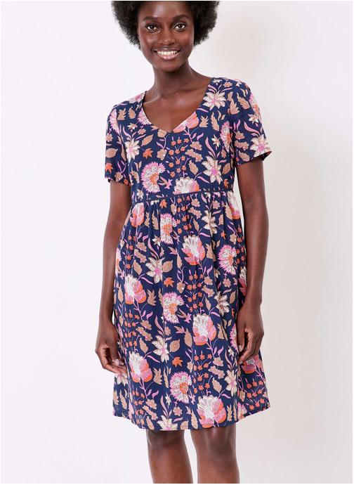 La Fiancée Robes Robe imprimée évasée coton bio doublé SIWAN femme bleu