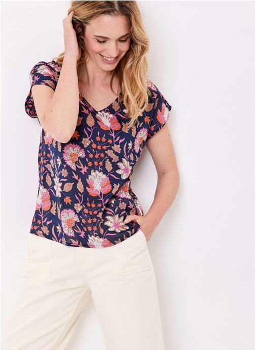 La Fiancée Tops Top imprimé voile de coton bio col V CACIA femme bleu