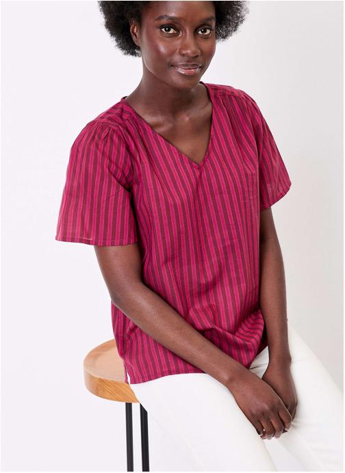 La Fiancée Tops Top rayé manches courtes voile de coton bio PALANE femme rouge
