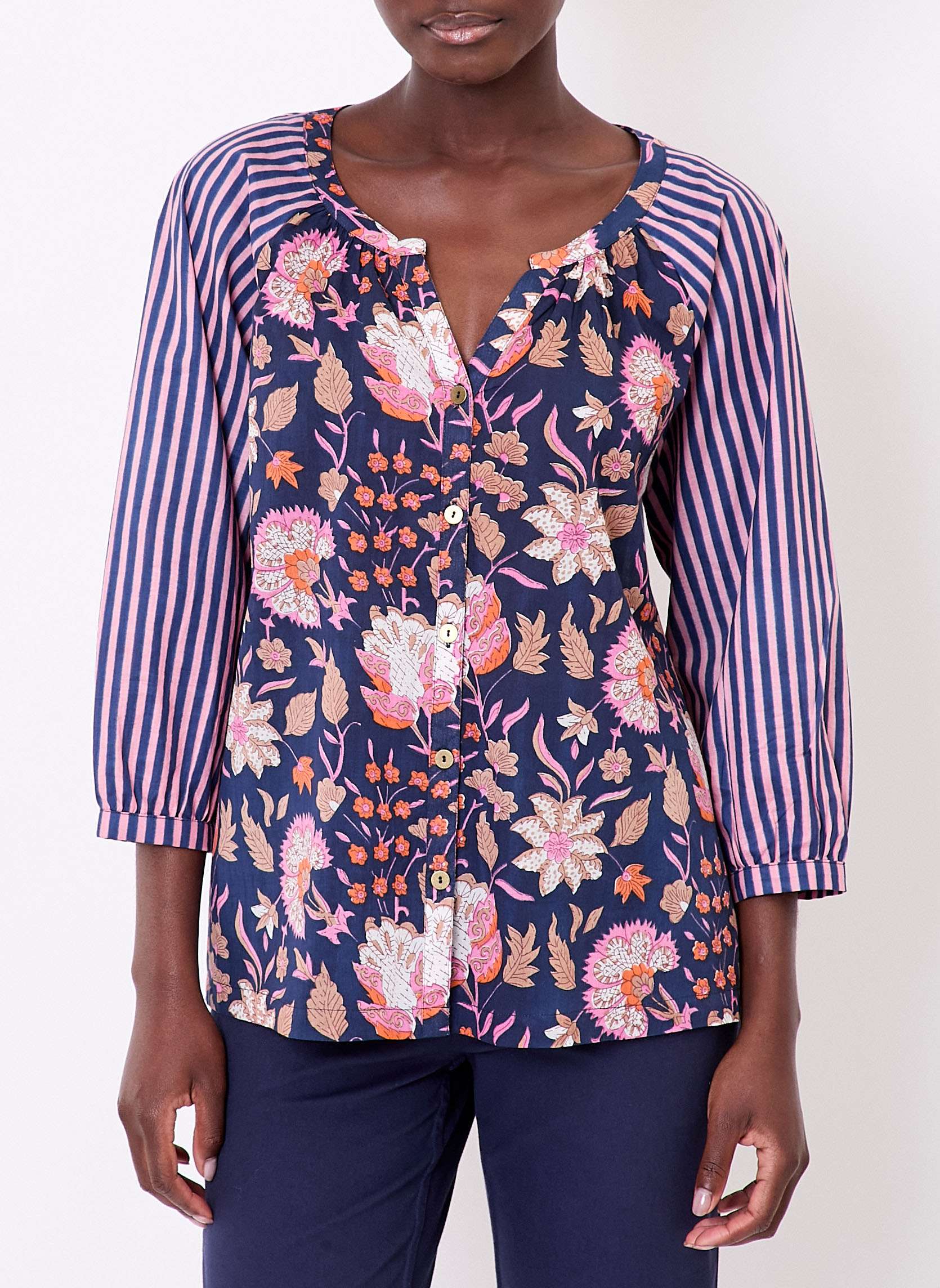 Blouses Blouse imprimée ample voile de coton bio OCCI femme bleu La Fiancée Blouses Blouse imprimée ample voile de coton bio OCCI femme bleu Bleu marine