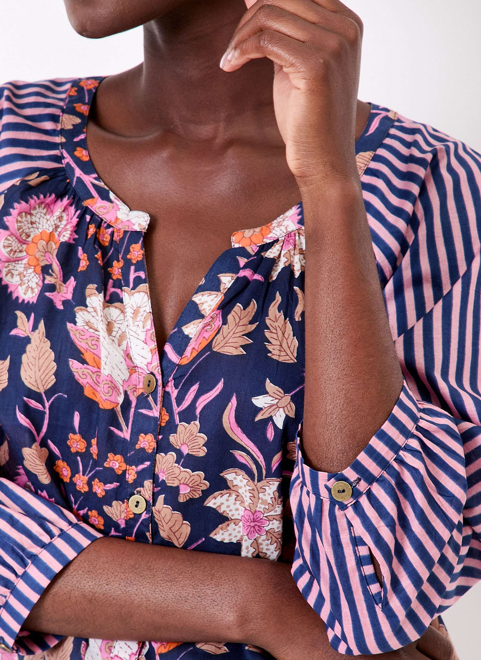 Blouses Blouse imprimée ample voile de coton bio OCCI femme bleu La Fiancée Blouses Blouse imprimée ample voile de coton bio OCCI femme bleu Bleu marine