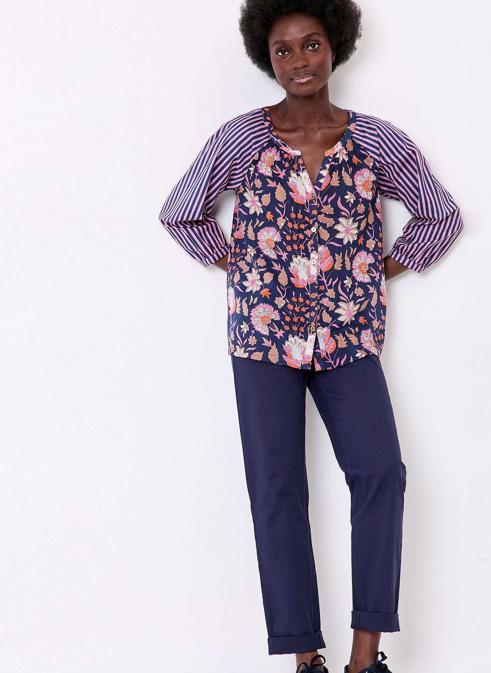 Blouses Blouse imprimée ample voile de coton bio OCCI femme bleu La Fiancée Blouses Blouse imprimée ample voile de coton bio OCCI femme bleu Bleu marine