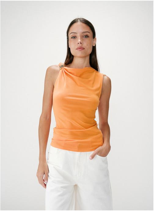 Grace & Mila Tops Top drapé asymétrique sans manches orange Wagner femme orange