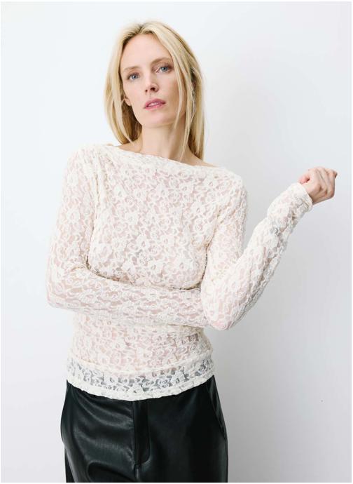 Grace & Mila Tops Top en dentelle drapé col bateau ecru Avoine femme beige
