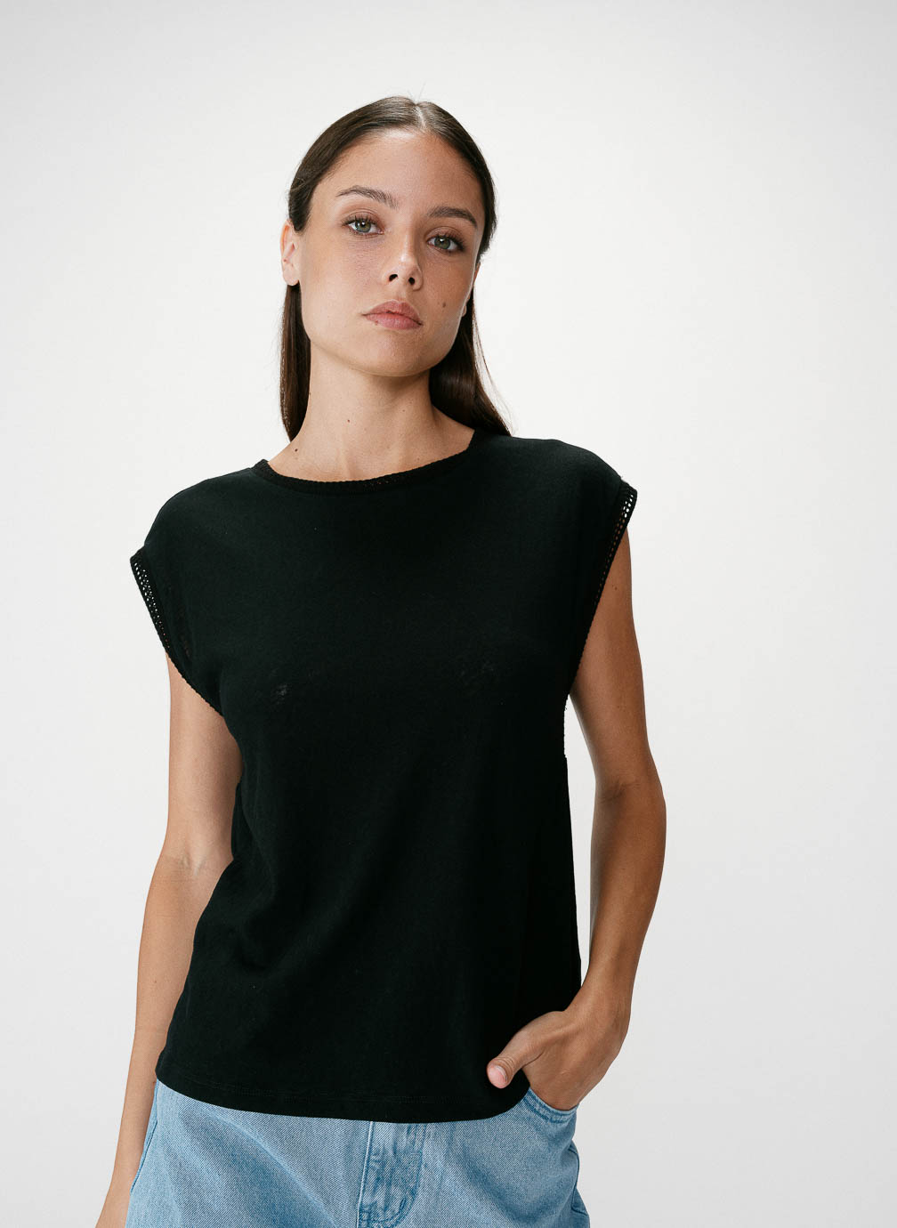 Tops Top droit col et manches ajourés noir Wallace femme noir Grace & Mila Tops Top droit col et manches ajourés noir Wallace femme noir Noir