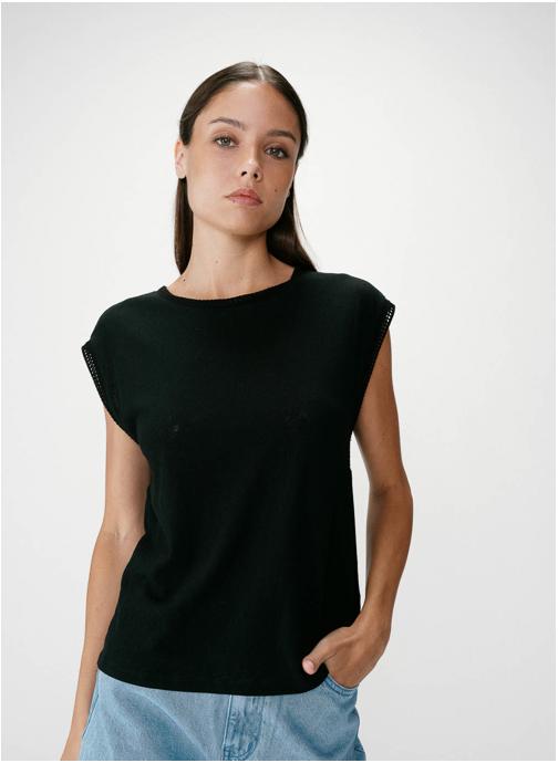 Grace & Mila Tops Top droit col et manches ajourés noir Wallace femme noir