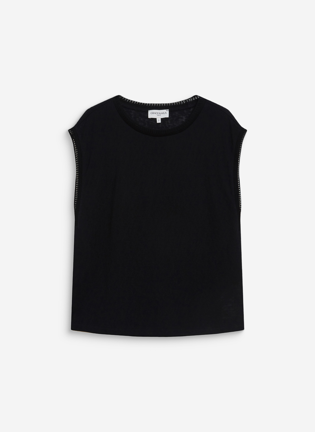 Tops Top droit col et manches ajourés noir Wallace femme noir Grace & Mila Tops Top droit col et manches ajourés noir Wallace femme noir Noir
