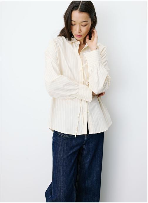 Grace & Mila Tops Chemise oversize en coton rayée vanille Armelle femme beige