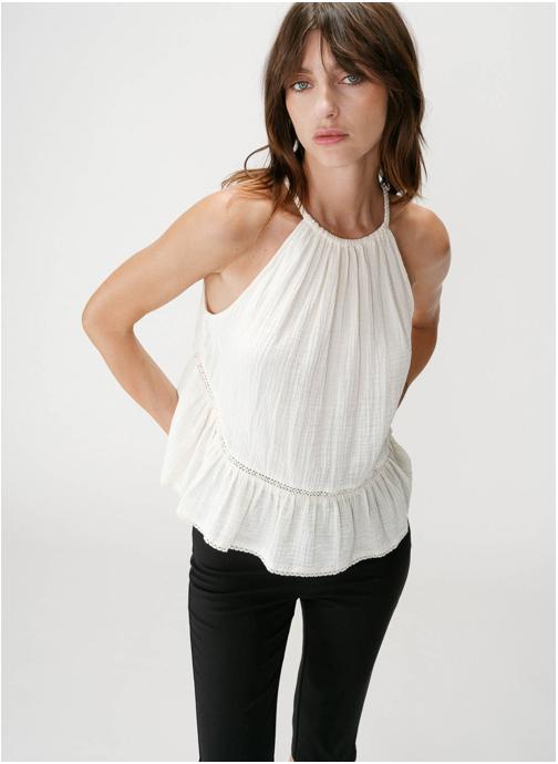 Grace & Mila Tops Top sans manches froncées en gaze de coton ecru Widy femme beige