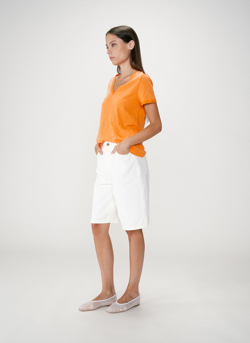 Tops Top droit col V en dentelle manches courtes orange Willem femme orange Grace & Mila Tops Top droit col V en dentelle manches courtes orange Willem femme orange Orange