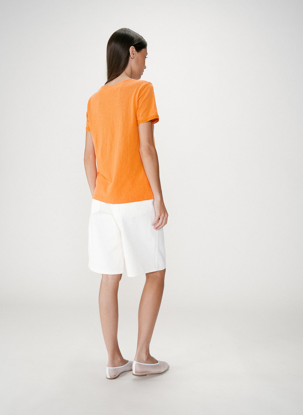 Tops Top droit col V en dentelle manches courtes orange Willem femme orange Grace & Mila Tops Top droit col V en dentelle manches courtes orange Willem femme orange Orange
