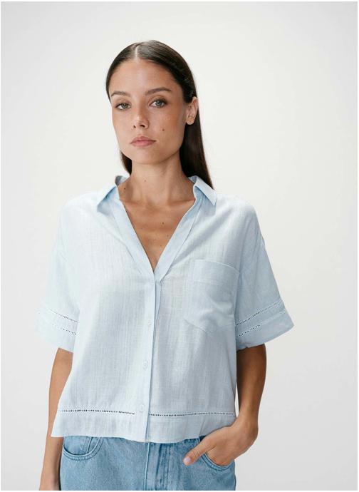Grace & Mila Tops Chemise large manches courtes dentelle ciel Winka femme bleu