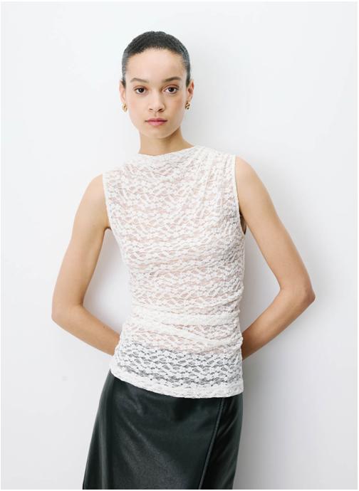 Grace & Mila Tops Top ajusté sans manches en dentelle ecru Avila femme beige
