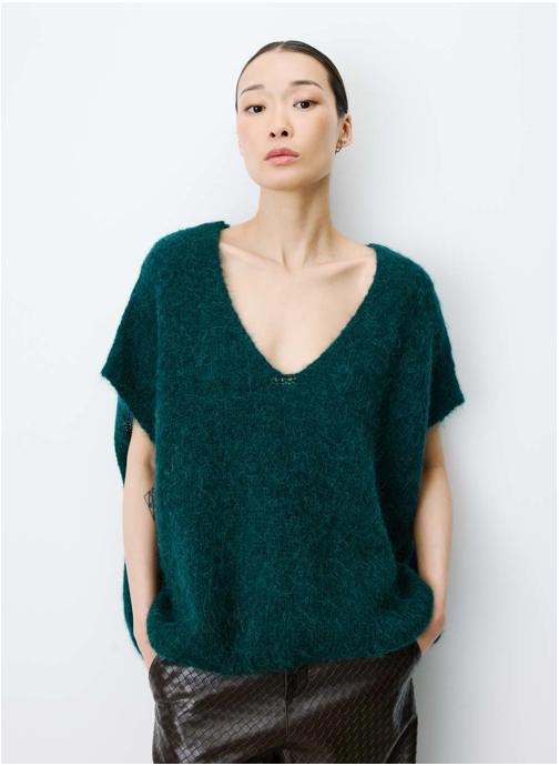 Grace & Mila Tops Pull ample sans manches en alpaga mélangé emeraude Atticus femme vert