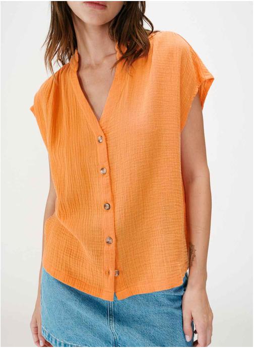 Grace & Mila Tops Chemise en gaze de coton manches courtes orange Wesra femme orange