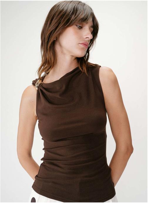 Grace & Mila Tops Top drapé asymétrique sans manches chocolat Wagner femme marron