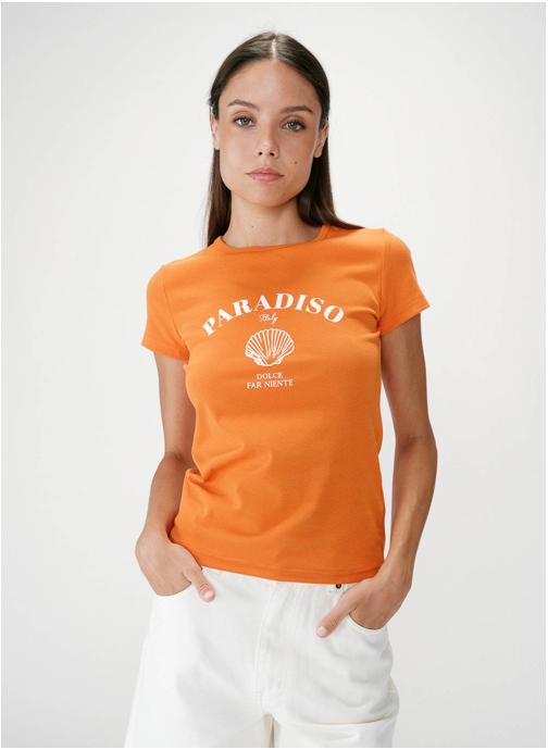 Grace & Mila Tops T-shirt ajusté à message orange Wrenley femme orange