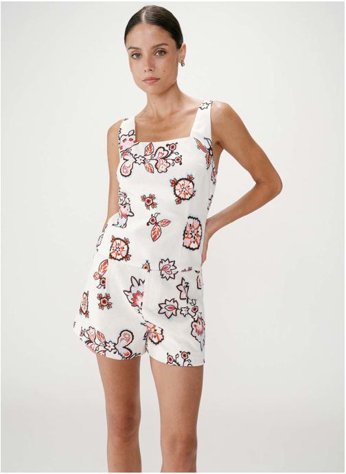 Grace & Mila Tops Top à imprimé floral ajusté col carré ecru Windsor femme beige