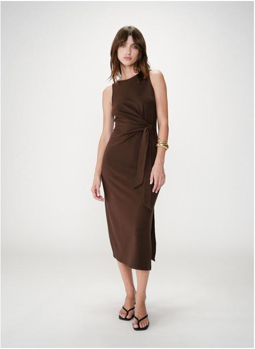 Grace & Mila Robes Robe longue drapée taille à nouer chocolat Wyla femme marron