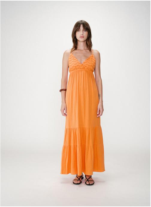 Grace & Mila Robes Robe longue fluide en coton col V à bretelles orange Wynora femme orange