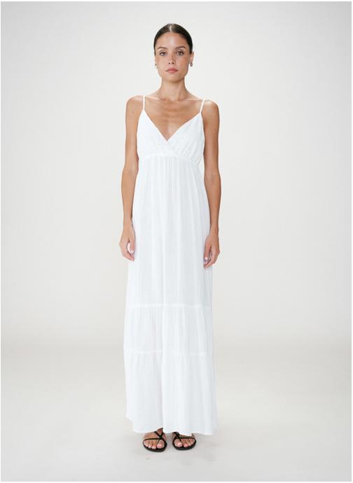 Grace & Mila Robes Robe longue fluide en coton col V à bretelles white Wynora femme blanc