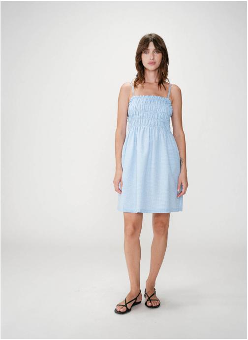 Grace & Mila Robes Robe courte en coton à carreaux vichy ciel Willa femme bleu