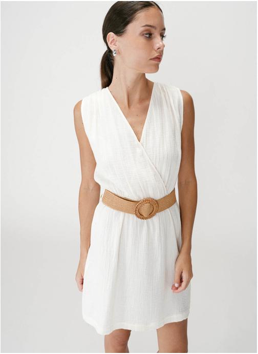 Grace & Mila Robes Robe courte en gaze de coton ceinturée ecru Wrenna femme beige