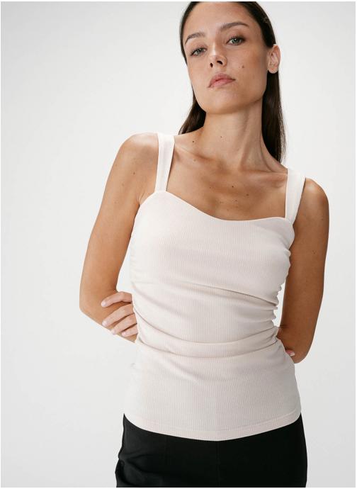Grace & Mila Tops Top sans manches à fronces col cœur sable Wyan femme beige