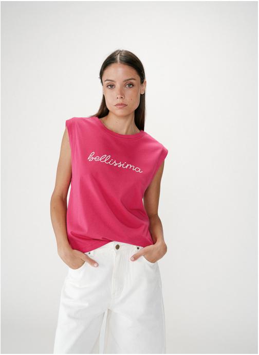 Grace & Mila Tops Top en coton col rond à message fuchsia Willow femme rose