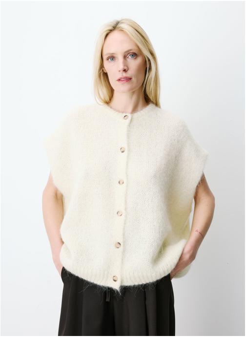 Grace & Mila Tops Cardigan loose sans manches col rond vanille Addison femme beige