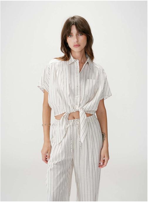 Grace & Mila Tops Chemise oversize rayée à nouer sable Wendee femme beige