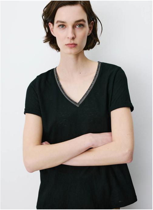 Grace & Mila Tops T-shirt manches courtes col V contrasté noir Aurelien femme noir