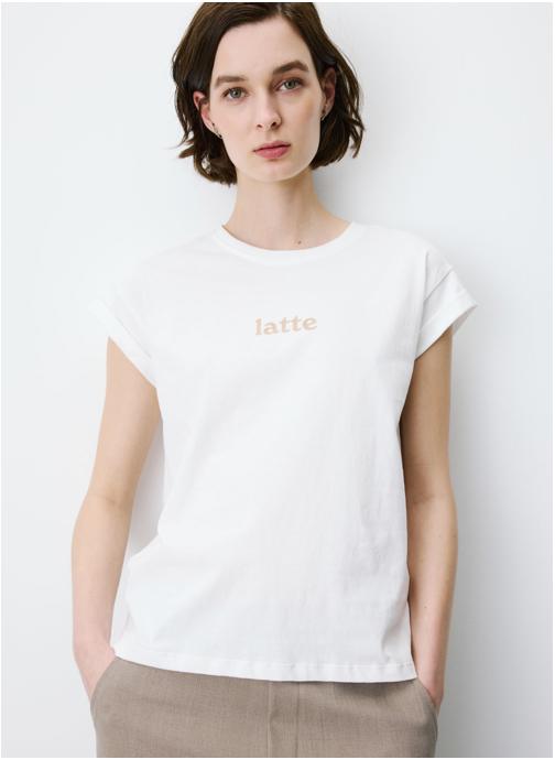 Grace & Mila Tops T-shirt en coton manches courtes à inscription ivoire Atlas femme beige