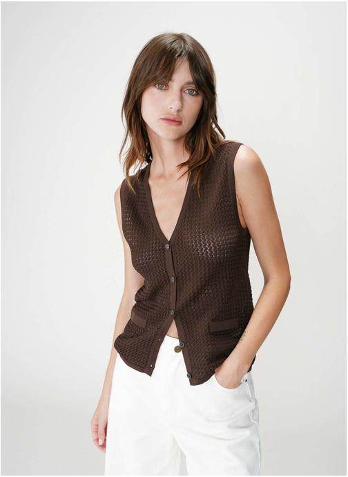 Grace & Mila Tops Cardigan en maille sans manches chocolat Wayne femme marron