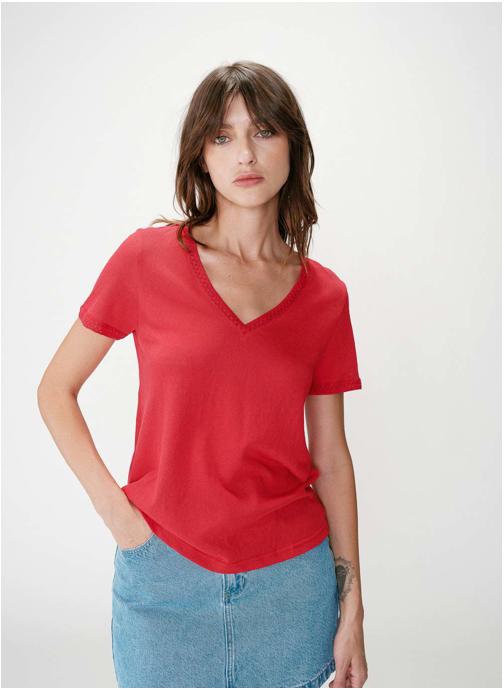Grace & Mila Tops Top droit col V en dentelle manches courtes rouge Willem femme rouge