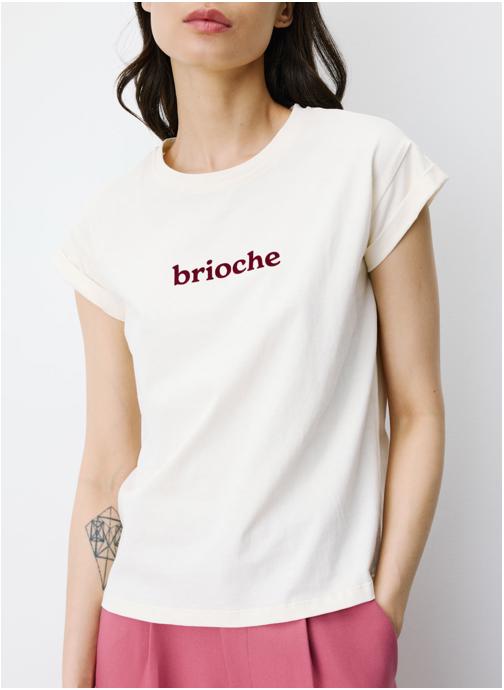 Grace & Mila Tops T-shirt en coton manches courtes à inscription sable Atlas femme beige