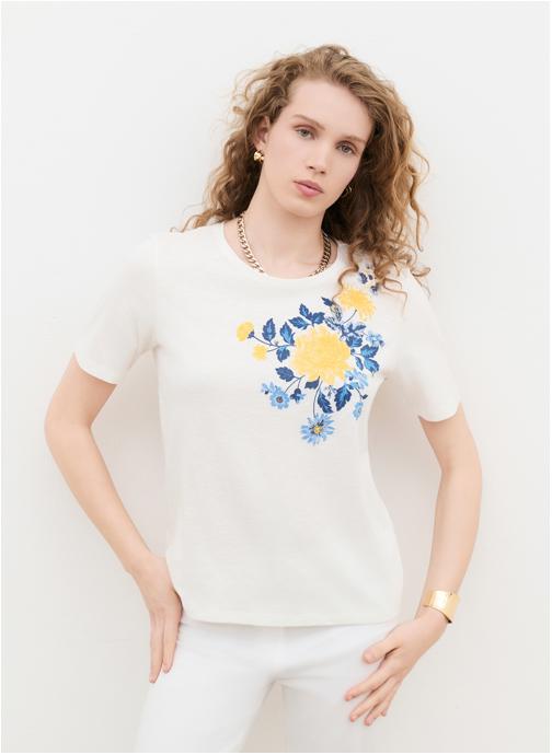 Caroll Tee-shirts 261T-TIM-BOUQUET femme blanc