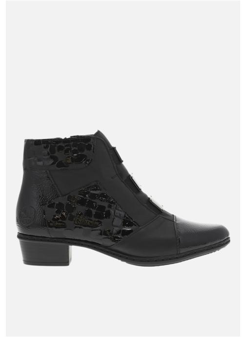 Rieker Bottines basses Boots en cuir noires à talon décroché bas avec un zip côté interne - 1322303 femme noir