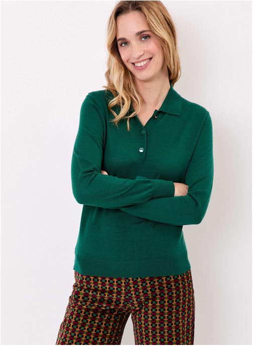 Princesse Nomade Pulls Pull laine mérinos col polo KARL femme vert