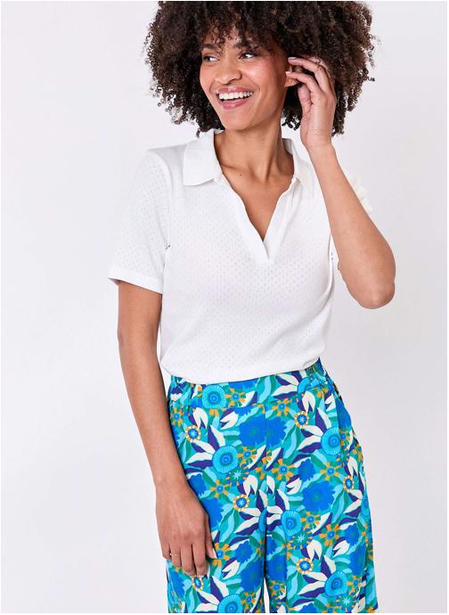 Princesse Nomade Tee-shirts Polo coton bio pointelle ODETTE femme blanc