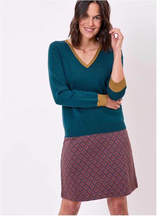 Princesse Nomade Pulls Pull maille épaisse col V ELI femme vert