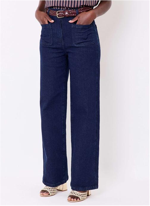 La Fiancée Pantalons droit Jean large denim coton stretch MAYA femme bleu
