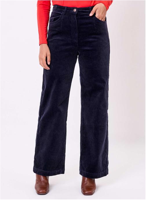 La Fiancée Pantalons droit Pantalon large velours cotelé KEINAN femme bleu