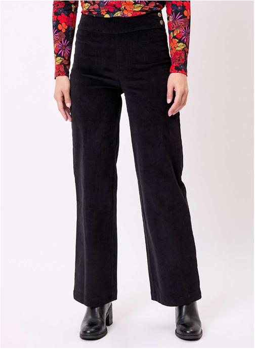 Princesse Nomade Pantalons droit Pantalon droit large velours côtelé bio OSCAR femme noir