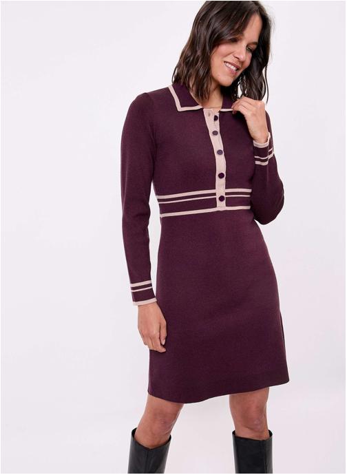 Princesse Nomade Robes Robe maille compacte col chemisier MARGAUX femme violet
