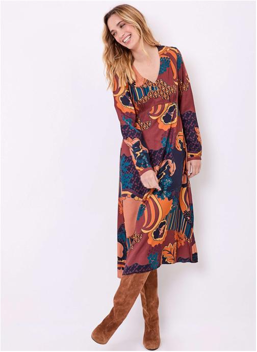 La Fiancée Robes Robe midi fluide imprimée col V LAMANA femme marron