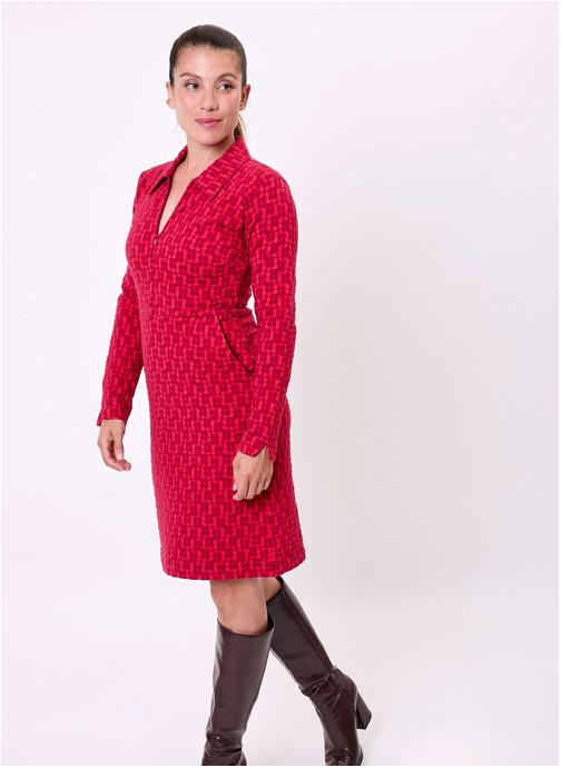 Princesse Nomade Robes Robe maille jaquard bio col zippé CLELIE femme rouge