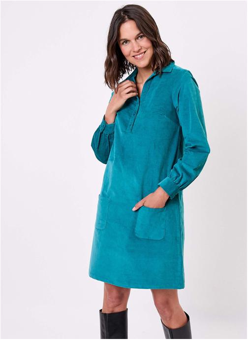 Princesse Nomade Robes Robe droite velours côtelé bio PASSO femme bleu