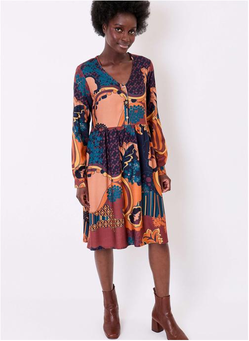 La Fiancée Robes Robe empire fluide imprimée EUDOKO femme marron