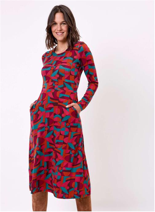 La Fiancée Robes Robe midi imprimée maille fluide BANY femme bordeaux